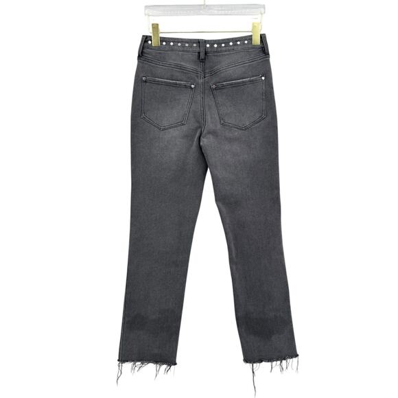 Dear John Frankie Black Denim Studded High Rise Straight Leg Frayed Crop Jeans - Picture 5 of 11